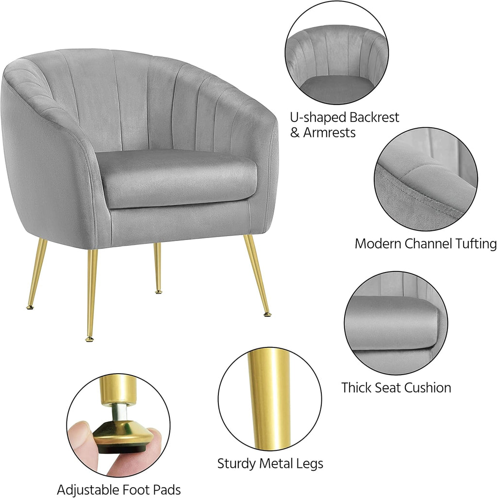 Yaheetech Accent Chair, Modern Barrel Vanity Chair with Gold Metal Legs, Tufted Accent Armchair for Living Room/Bedroom/Office/Makeup Room Gray, Set of 2