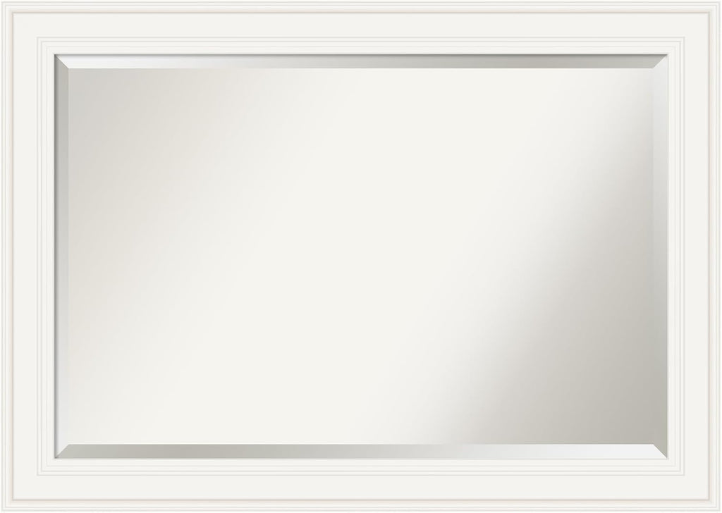 Amanti Art White Bathroom Mirror for Over Sink, 30x42 Ridge White Rectangle Vanity Mirror, Large Traditional Frame, Hangs Horizonally and Vertically, Bathroom Wall Decor, Beveled Edge