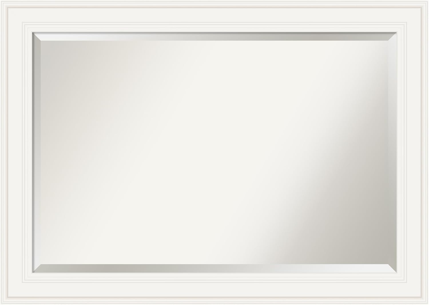 Amanti Art White Bathroom Mirror for Over Sink, 30x42 Ridge White Rectangle Vanity Mirror, Large Traditional Frame, Hangs Horizonally and Vertically, Bathroom Wall Decor, Beveled Edge
