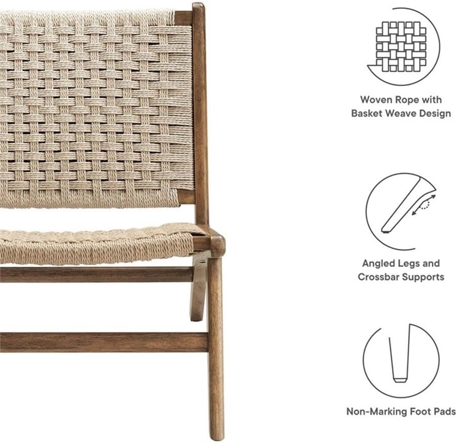 Modway Saoirse Woven Rope Wood Accent Lounge Chair in Walnut Natural