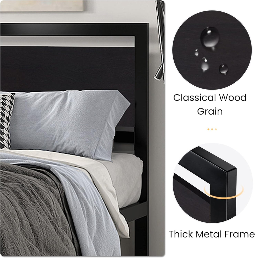 SHA CERLIN Queen Size Bed Frame with Modern Headboard, Heavy Duty Platform Metal Base with Square Footboard and 13 Strong Slats Support, No Box Spring Needed, Black