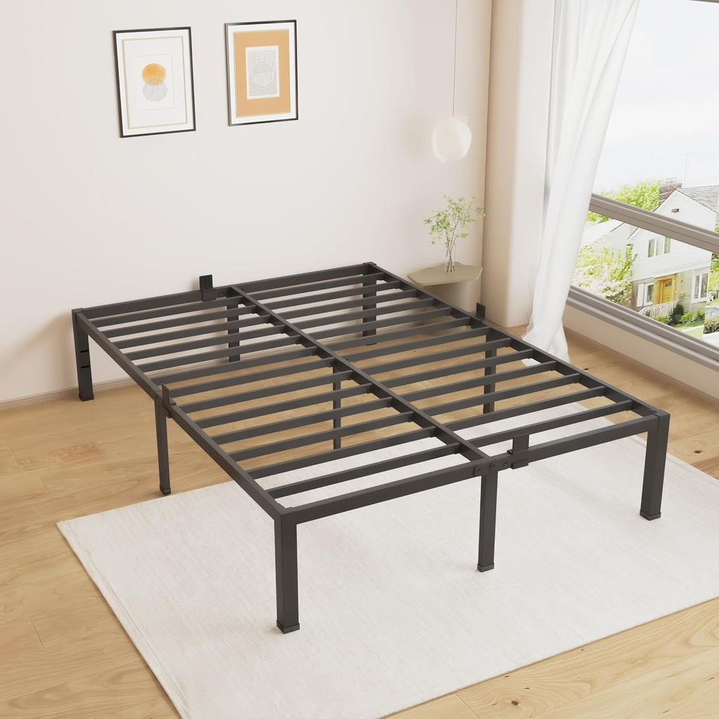 Superay 18 Inches Bed Frame Queen Size, Heavy Duty Metal Platform Bed Frame No Box Spring Needed, Easy Assembly, Noise Free Bedframes with Mattress Slide Stopper