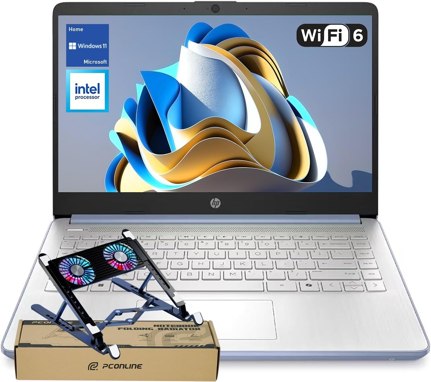 HP dq6012dx 14" Laptop, Intel N150 Processor (Up to 3.6GHz), 4GB RAM, 128GB eMMC Storage, 14-inch Micro-Edge Display, Wi-Fi 6, Webcam, HDMI, Windows 11 Home in S Mode, Blue, Bundle PCO Cooler (Blue)