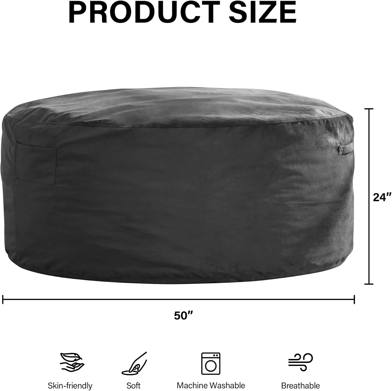 fond + found 5FT Bean Bag Chair for Adults - Giant Memory Foam Bean Bag with Removable Washable Cover, Large Comfy Bean Bag Chair with Handle & Side Pocket for Living Room, Bedroom, Gaming