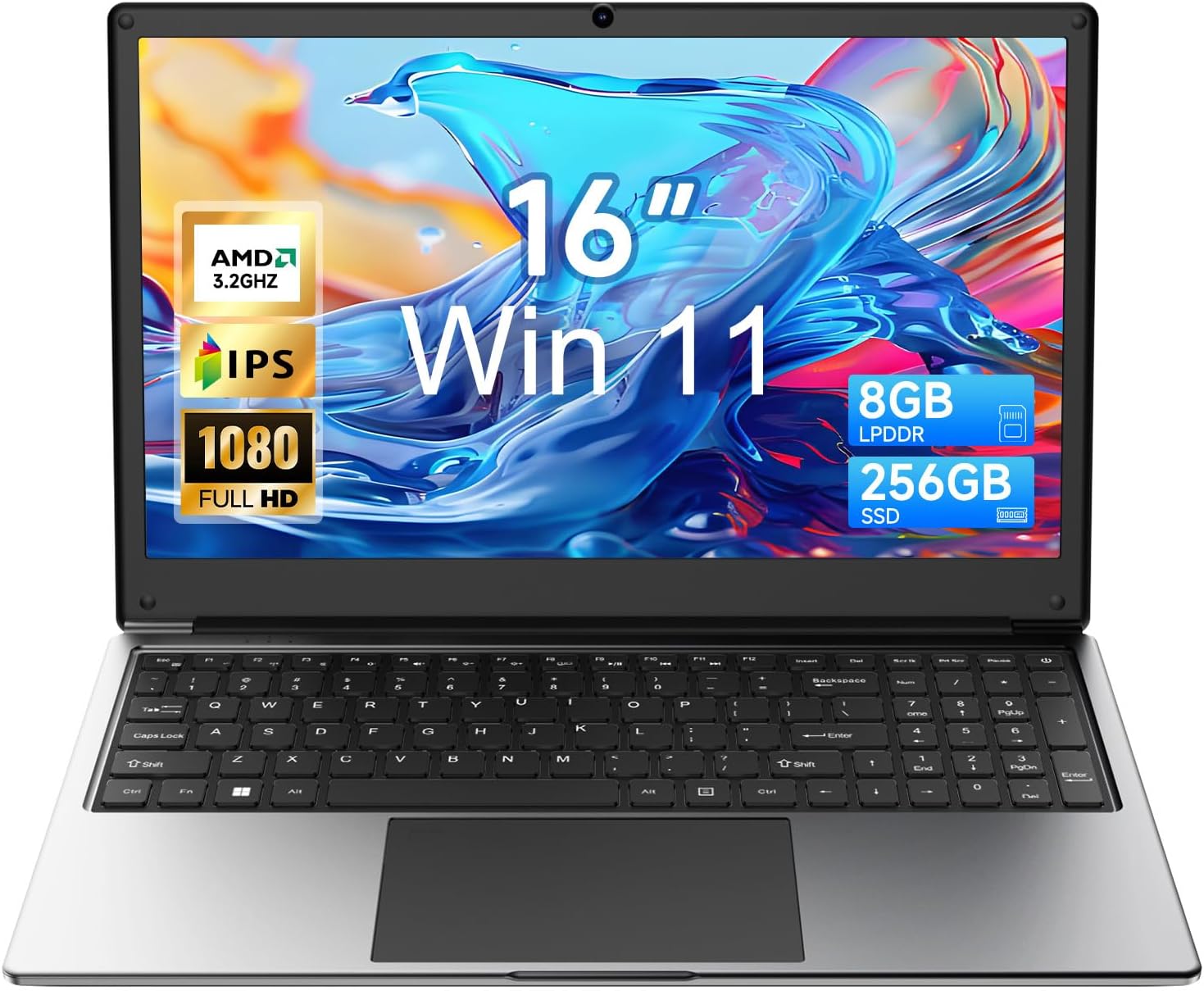 16 inch Laptop Computer,8GB RAM 256GB SSD Storage Laptop PC,with AMD A9 Processor(up to 3.2GHz),IPS FHD Display,Win11,Students & Work Notebook Computer,9000mAh Battery,Cooling System