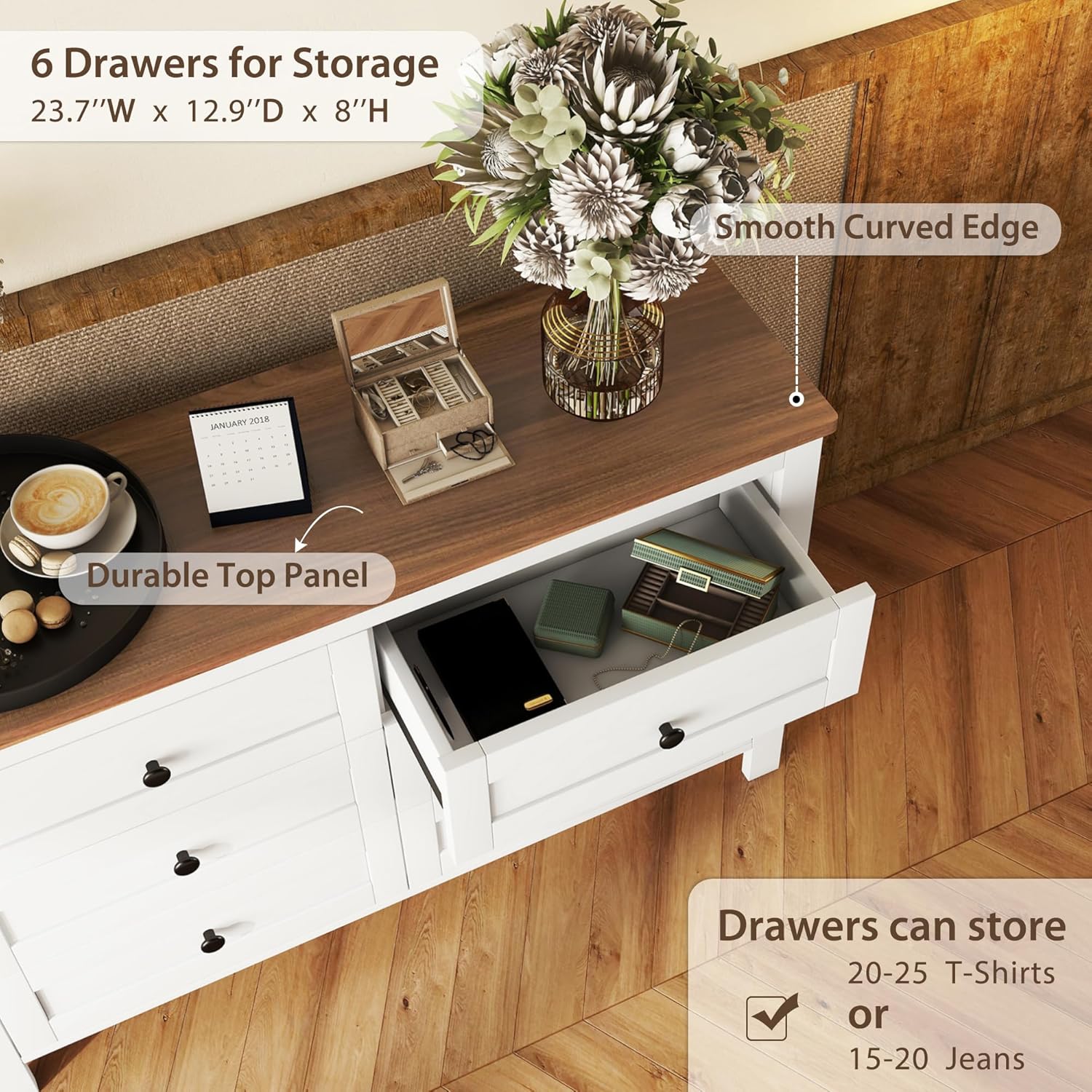 LUMISOL 3-Piece Full Size Bedroom Set, Rustic Wooden Platform Bed with Storage Headboard & Charging Stations, a Nightstand and Dresser, Full Size Farmhouse Bedroom Furniture Set, White