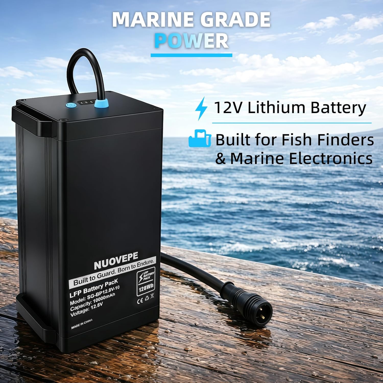 12V Portable Lithium Battery Kit with 4-in-1 Charging Cable, Waterproof Kayak Battery for Marine, Fishing, Kayak, Compatible with Fish Finder, GPS, Phone, Action Camera and Outdoor Devices