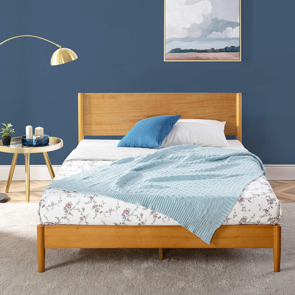 Zinus Allen Mid Century Wood Platform Bed Frame, Solid Wood Foundation, Wood Slat Support, No Box Spring Needed, Easy Assembly, Queen