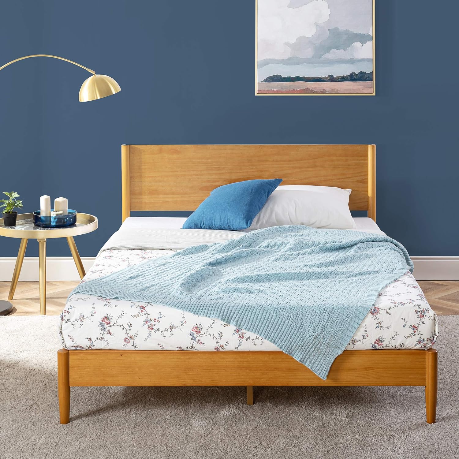 Zinus Allen Mid Century Wood Platform Bed Frame, Solid Wood Foundation, Wood Slat Support, No Box Spring Needed, Easy Assembly, Queen