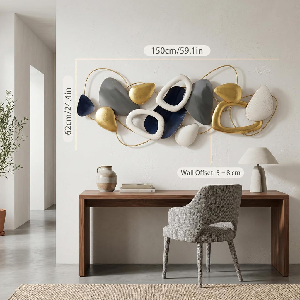 Axioglo Large Metal Wall Art Decor, 3D Abstract Stone Design, Handcrafted Metal Wall Sculpture for Living Room, Bedroom & Entryway（59"）