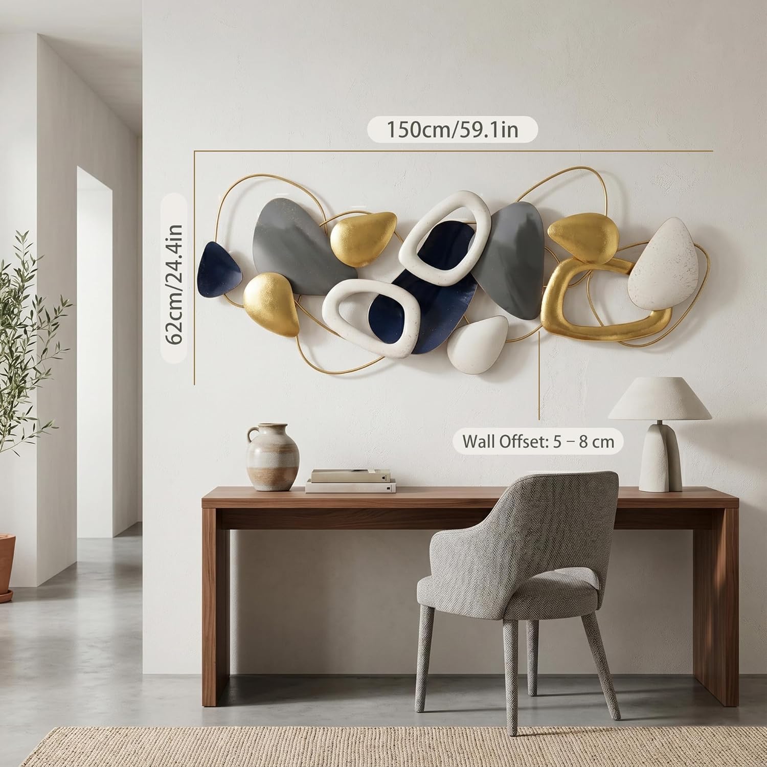 Axioglo Large Metal Wall Art Decor, 3D Abstract Stone Design, Handcrafted Metal Wall Sculpture for Living Room, Bedroom & Entryway（59"）