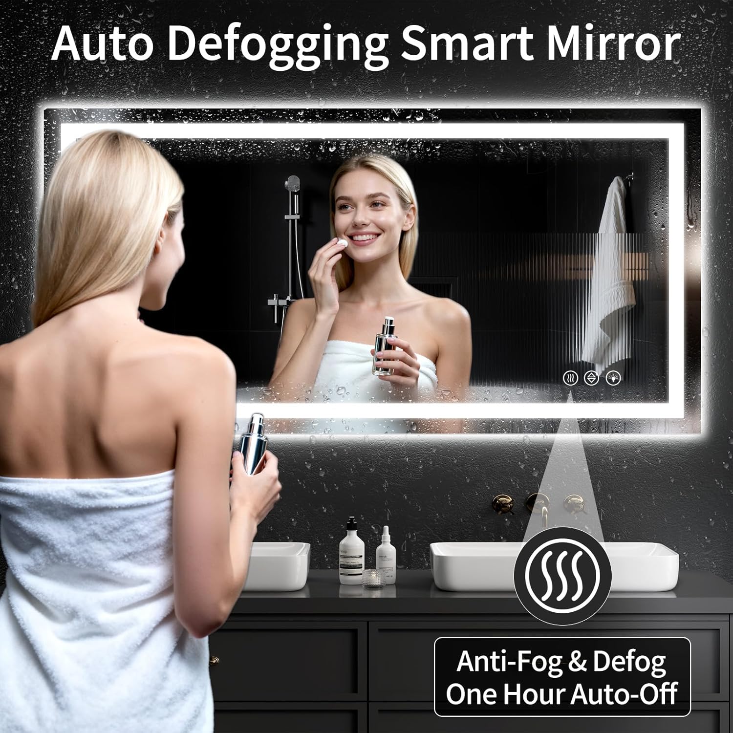 55"x30" LED Bathroom Mirror with Lights, Dimmable .Anti-Fog .Bathroom Vanity Mirror for Wall, Backlit + Front Lit, Memory Function, Shatter-Proof .Tempered Glass