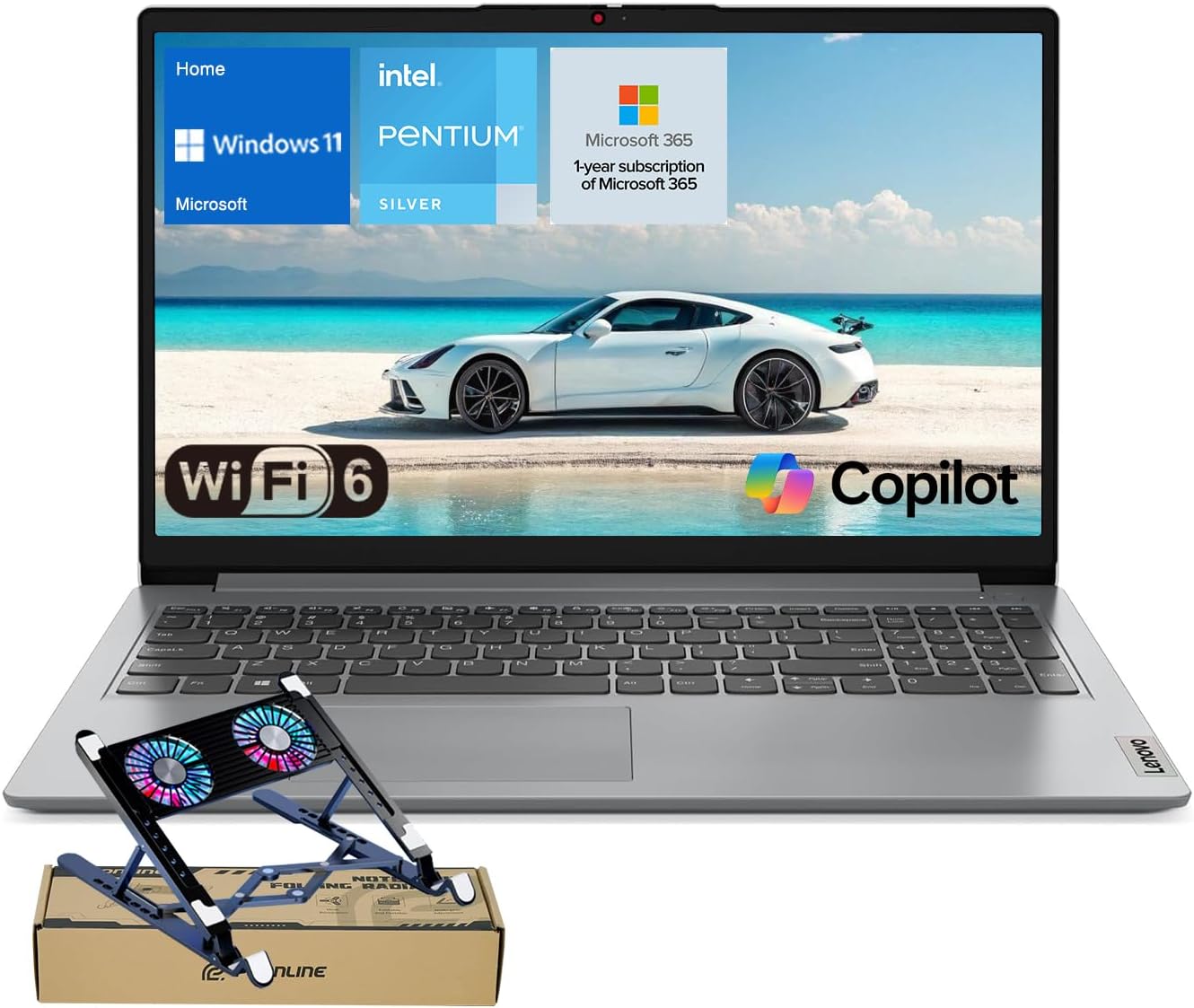 Lenovo IdeaPad 15.6" FHD Laptop for Home & Students, Intel Celeron N6000, 8GB RAM, 128GB eMMC, Up to 10-Hour Battery, Windows 11, Office 365 with 1TB Cloud, 1-Year ADP, Bundle with PCO Laptop Cooler