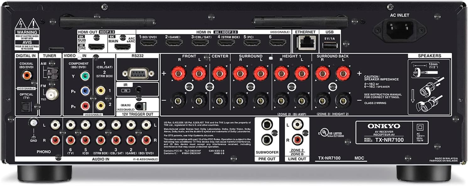Onkyo TX-NR7100 9.2-Channel AV Receiver - 100 Watts Per Channel, Dirac Live Out of Box, Works with Sonos Certified, THX Certified and More