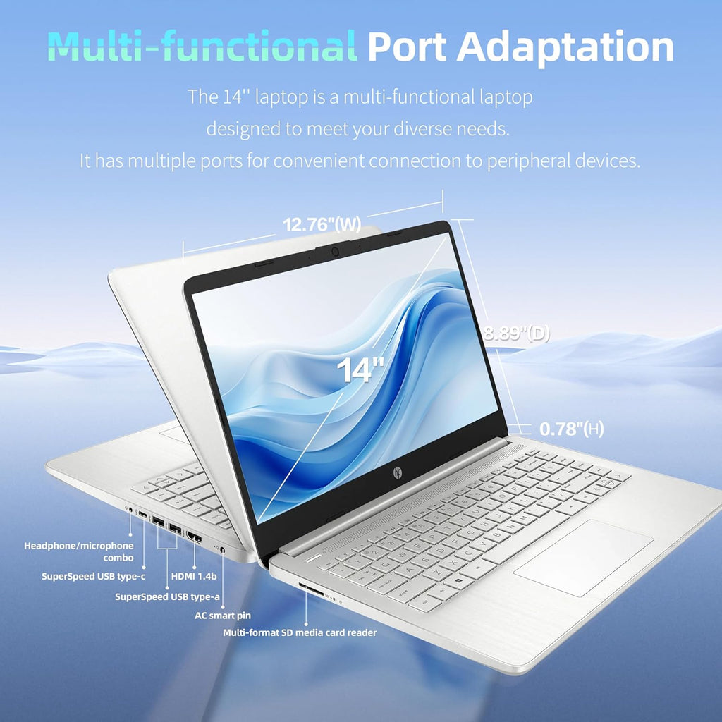 HP 2026 Ultrabook Laptop for Students & Home, Microsoft Office 365 with Copliot AI, 16GB RAM, 128GB Storage + 500GB EXT HDD, Quad-Cores Intel Processor, Windows 11, Lightweight, Long battery life