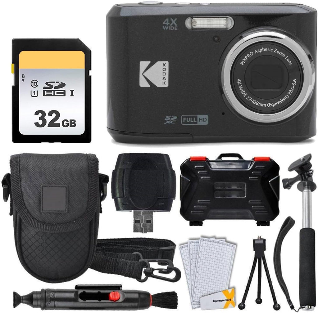 Kodak PIXPRO FZ45 Digital Camera, 32GB Memory Card, Point and Shoot Camera Case, Extendable Monopod, Lens Cleaning Pen, LCD Screen Protectors, Table Top Tripod â€“ Ultimate Bundle (Black)