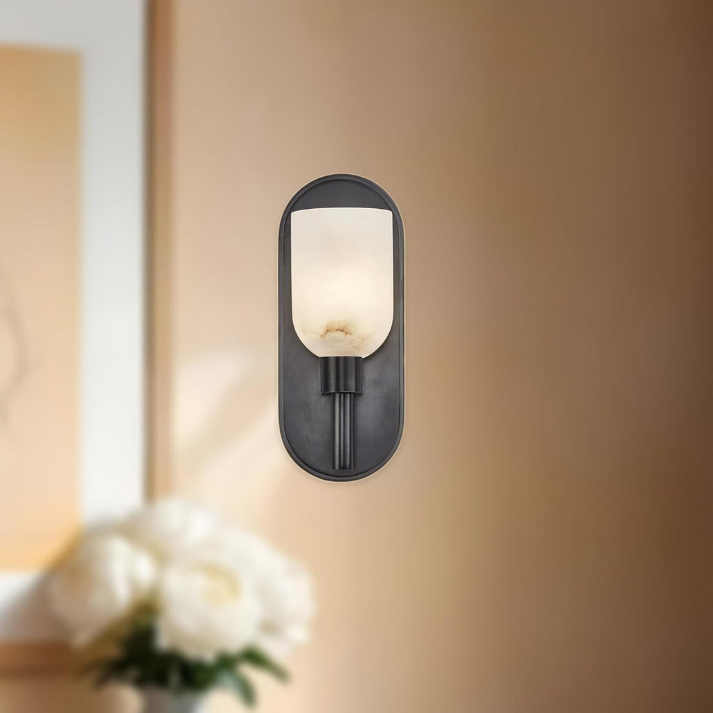 Alora Lighting Transitional 1-Light Wall/Vanity Sconce, 9 inch, Urban Bronze/Alabaster, Metal & Glass | Ideal for Bathrooms, Entryways & Hallways Lucian SKU WV338101UBAR