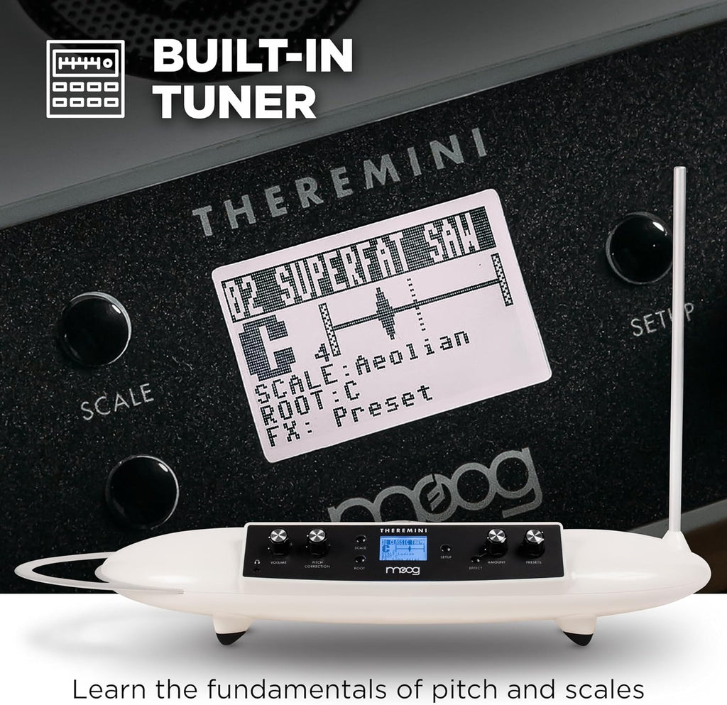 MOOG Theremini - Theremin with Pitch Correction, CV Out, Built-in Tuner and Speaker, Animoog Synthesizer Sound Engine with 32 Presets and LCD Screen