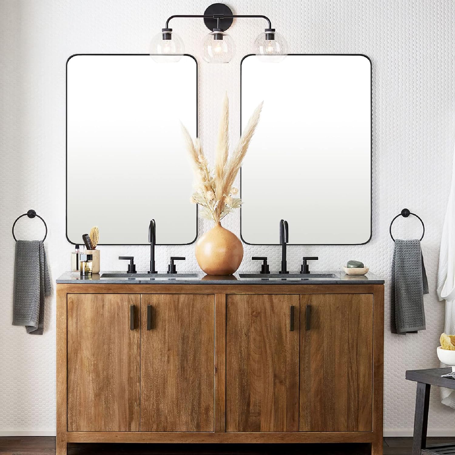 GRACTO 24x36'' Oil Rubbed Bronze Bathroom Mirror Bronze Metal Framed Rounded Rectangle Bathroom Vanity Mirror for Wall Vertical and Horizontal Hanging for Bathroom
