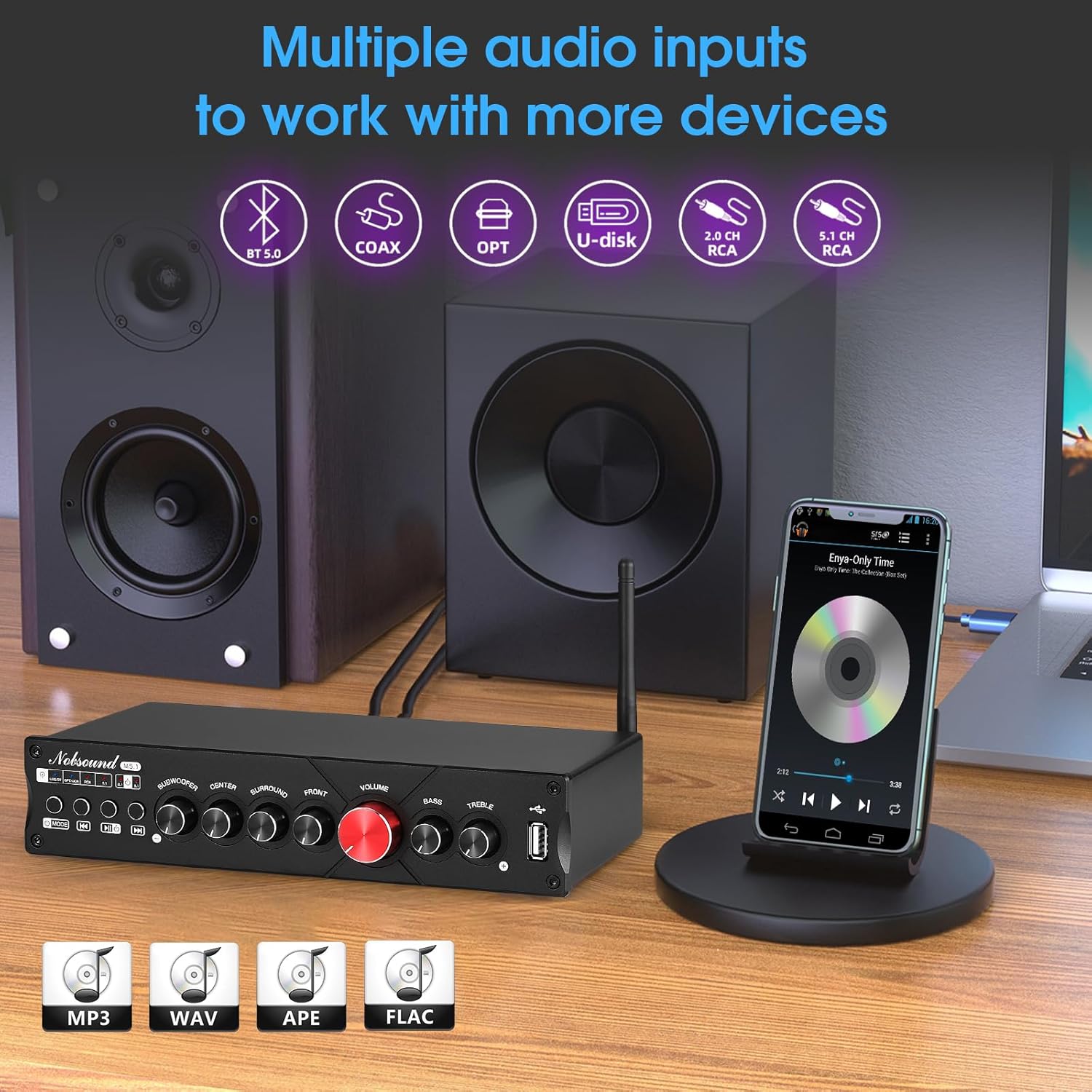 Nobsound HiFi 5.1 Channel Bluetooth Amplifier Stereo Home Theater Power Amp Subwoofer Amp