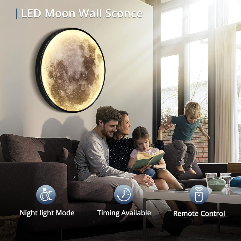 Dimmable Moon Wall Light 23.6 inch Wall Lights with Remote Control Plug-in Modern LED Wall Light, 30W Black Wall Lamp Indoor Wall Mounted Ceiling Light Fixture for Living Room Hallway Stairs Shops
