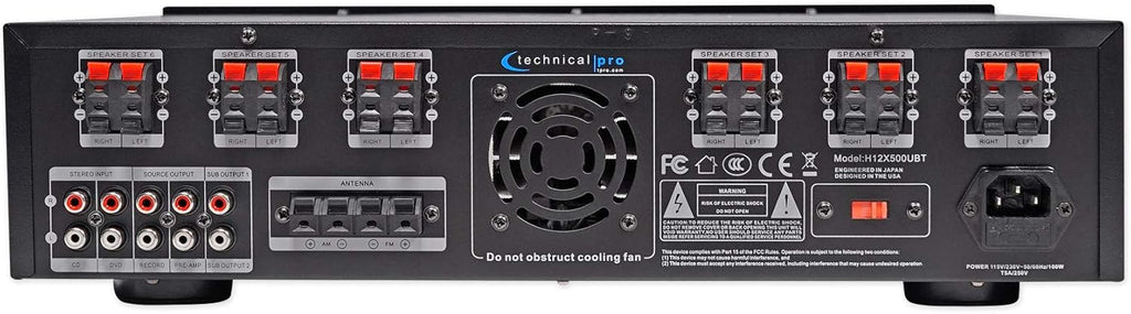 Technical Pro H12X500UBT 6000w 6-Zone 12-Speaker Home Theater Bluetooth Receiver