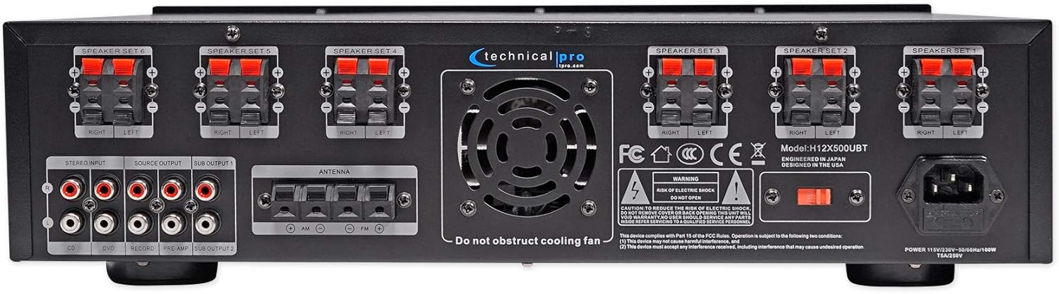 Technical Pro H12X500UBT 6000w 6-Zone 12-Speaker Home Theater Bluetooth Receiver