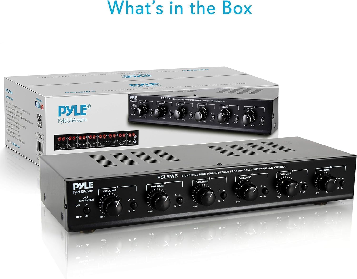 Pyle 6 Channel Speaker Selector Switch - Multi Zone A B Speaker Distribution Controller Box w/ Independent Audio Source Volume Control, Supports Home Theater Stereo Receiver System - Pyle PSLSW6