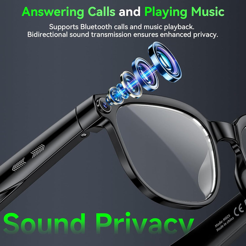 Hwagol Smart Glasses with Camera, 8MP HD Photo and Video Recording,AI Glasses with Real-Time Translation/Object Recognition/AI Voice Q&A/Recording, Calls and Music,UV & Blue Light Protection (Clear)