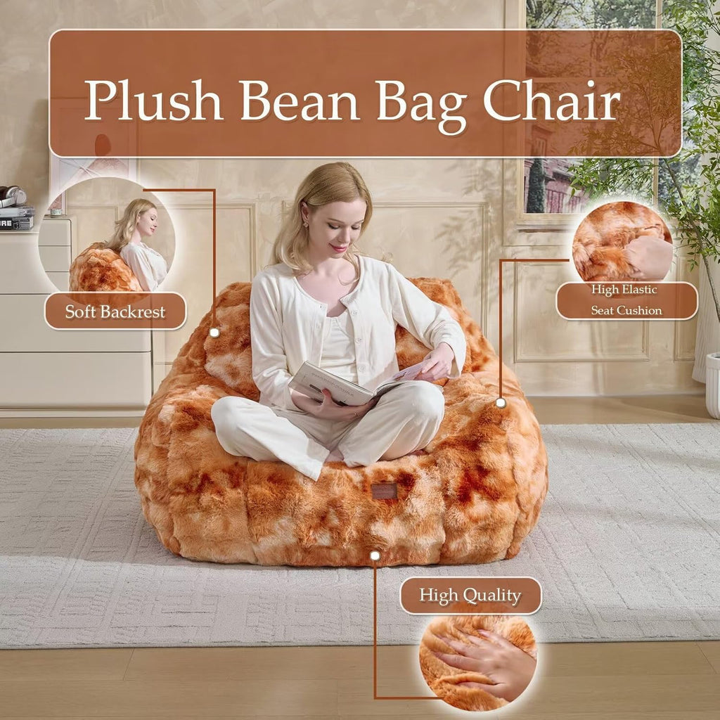 Giant Bean Bag Chair,Oversized Plush Comfy Bean Bag Sofa for Adults and Kids,Ultra Soft Living Room Bedroom Game Room Bean Bags with Armrests-Tie dye Burnt Orange