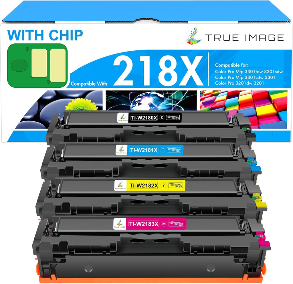 218X Toner Cartridges 4 Pack 218A 3301sdw 3301fdw 3301 Compatible Replacement for HP 218 Color LaserJet Pro MFP 3301fdw 3301cdw 3201dw 3201 Printer High Yield Ink Set W2180X with Chip (B/C/Y/M)