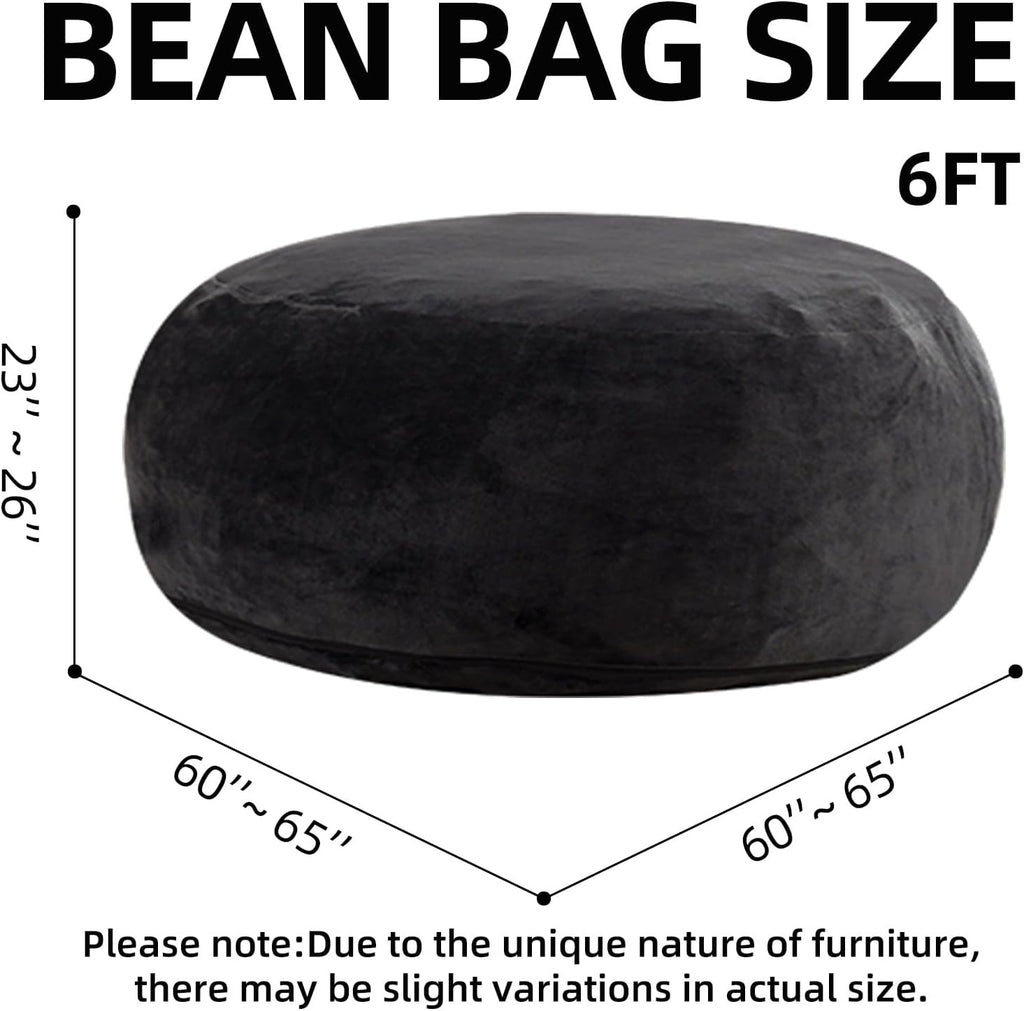 Big Bean Bag Chairs for Adults .Bean Bag Chair with Filler .Memory Foam Chair .Removable and Washable Flannel Cover, Giant Bean Bag, Suitable for Living Room, Bedroom and Reading (Black, 6Ft)