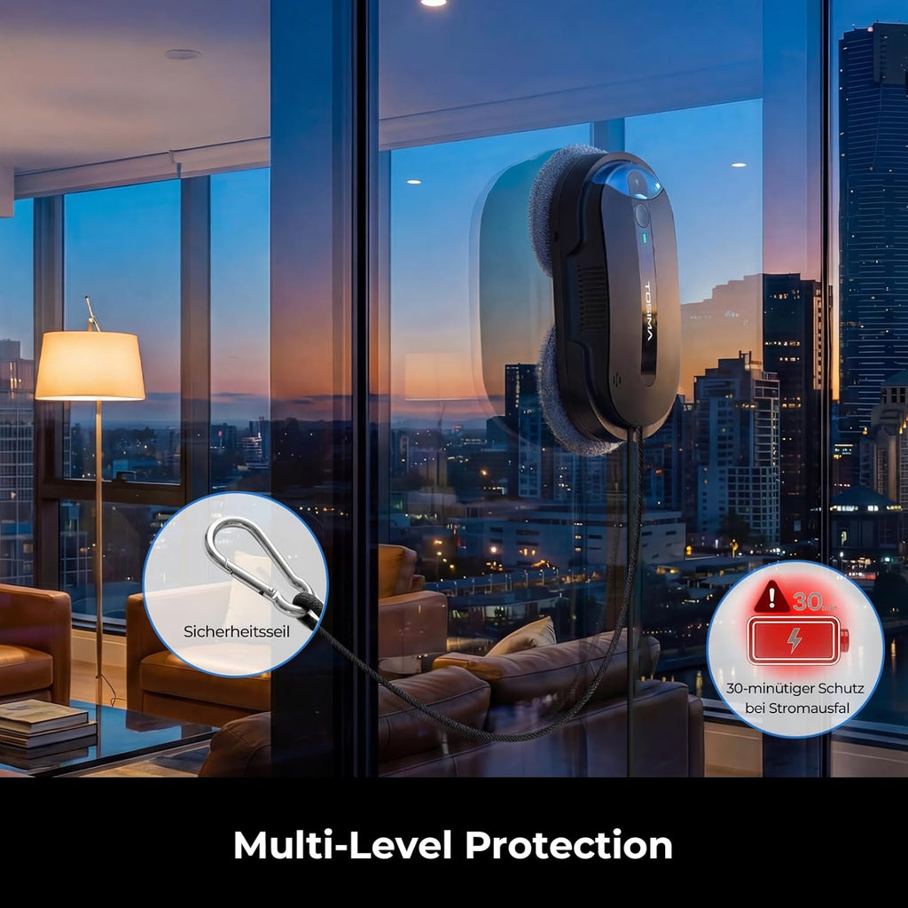 Tosima X1 Window Cleaning Robot, Dual Direction Auto-Spray Smart Window Cleaner with Triple Safety System, Smart Navigation, Remote Control, for All Smooth Surfaces, with 8 Rags, Black