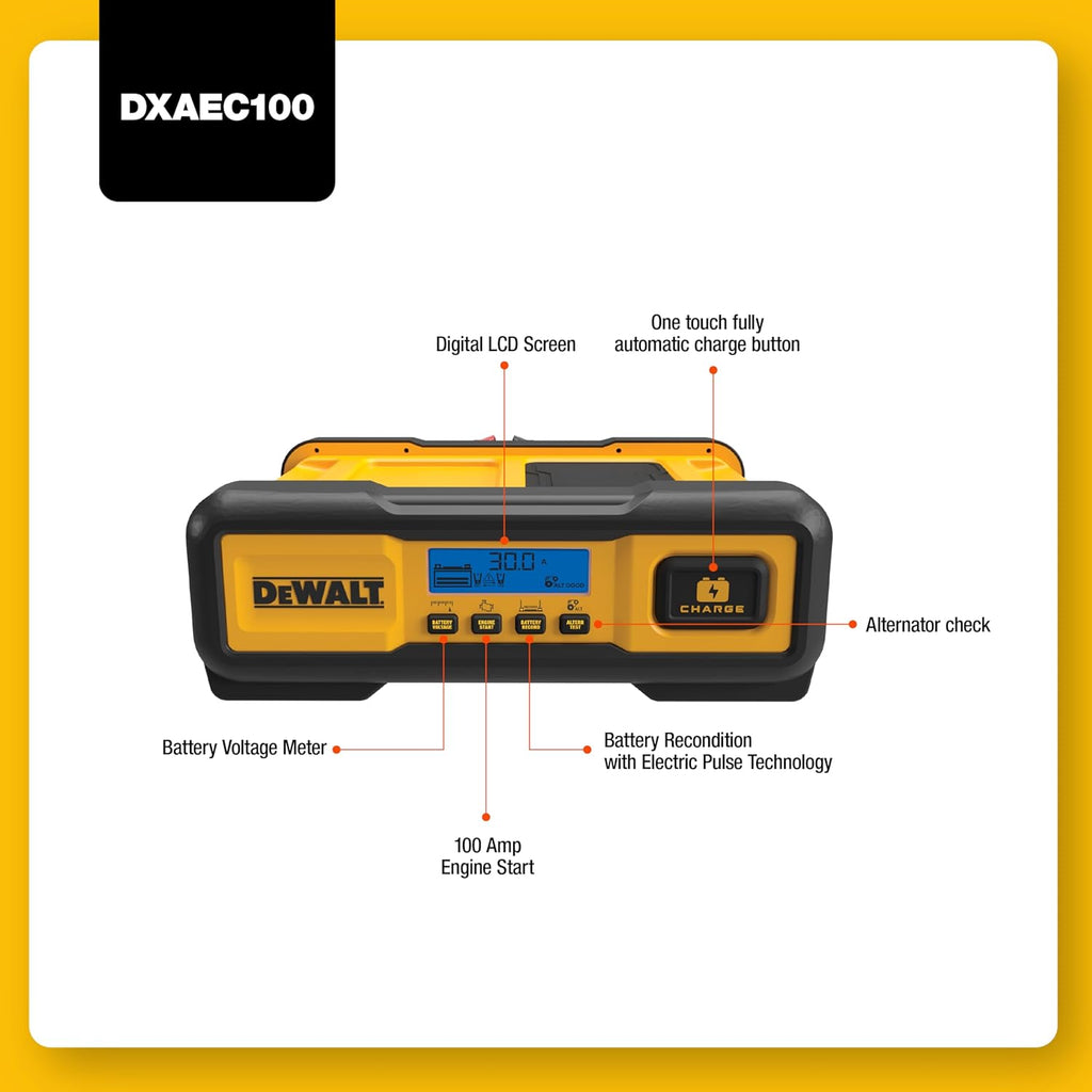 DeWalt DXAEC100 Professional 30 Amp Battery Charger, Battery Maintainer, Battery Trickle Charger