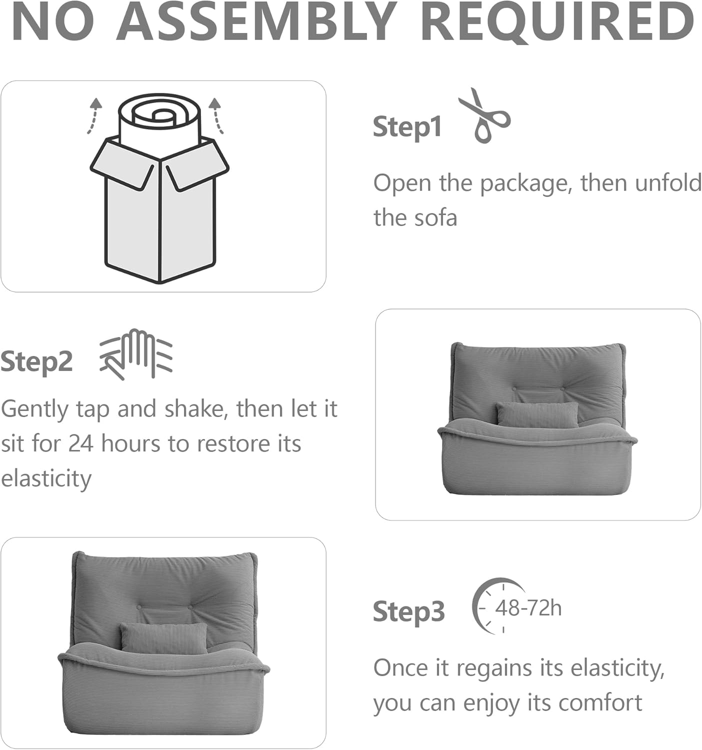 Bean Bag Chair for Adults, Single Lounge Chair with Lumbar Pillow, Comfy Floor Sofa with High-Resilience Foam, Lazy Accent Chair for Living Room, Bedroom, Apartment, Or Reading Corner, Gray