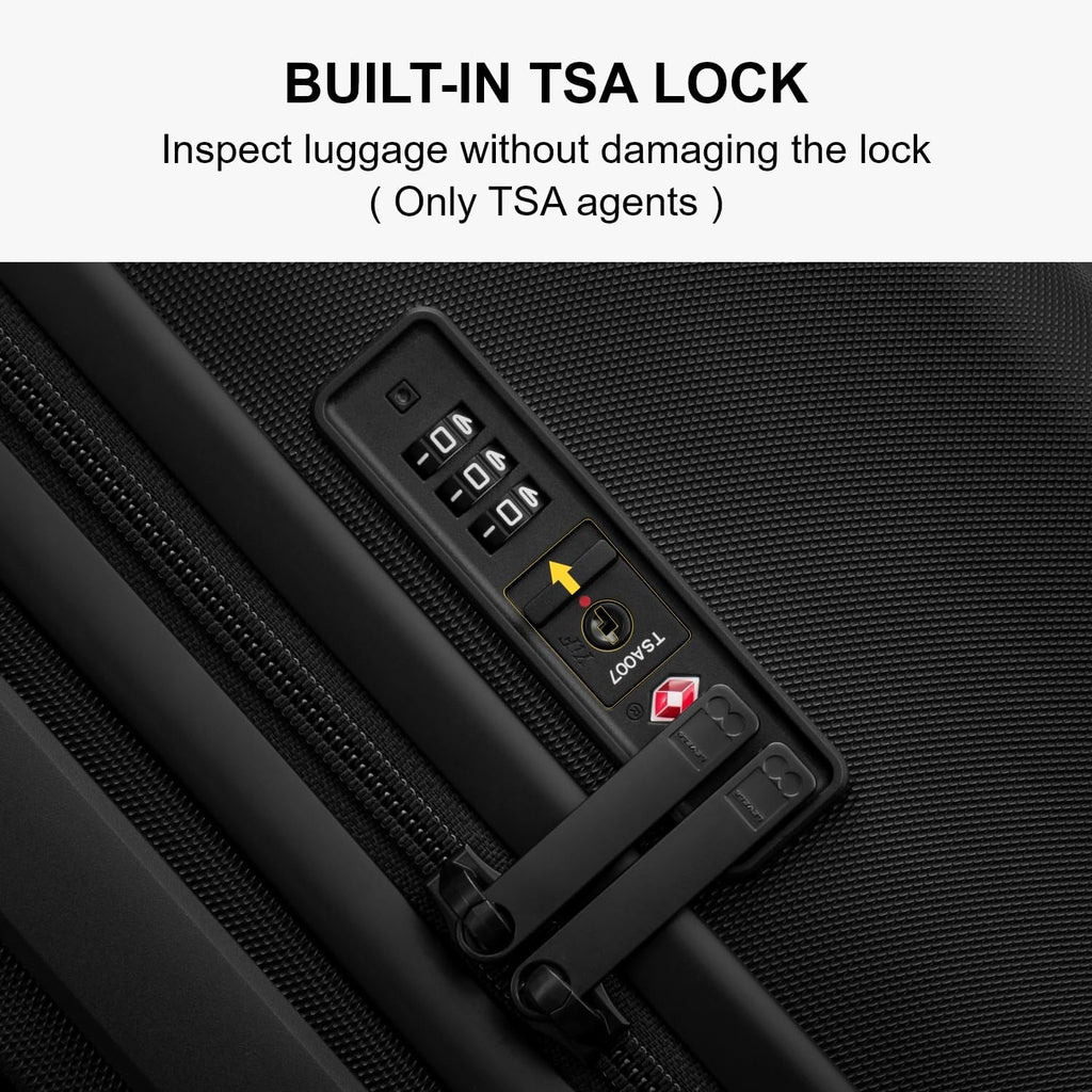 LEVEL8 Large Suitcase with Wheels, Checked Luggage, Lightweight Luminous Textured Tsa Approved Medium Hardside Large Luggages, 24 Inch, Black