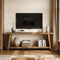 LITTLE TREE Solid Wood TV Stand, Farmhouse Media Console for 55/60/65 inch TV, 2-Tier Mid-Century Modern TV Stand with Storage, for Living Room, Entertainment Center (Walnut, 63-Inch)