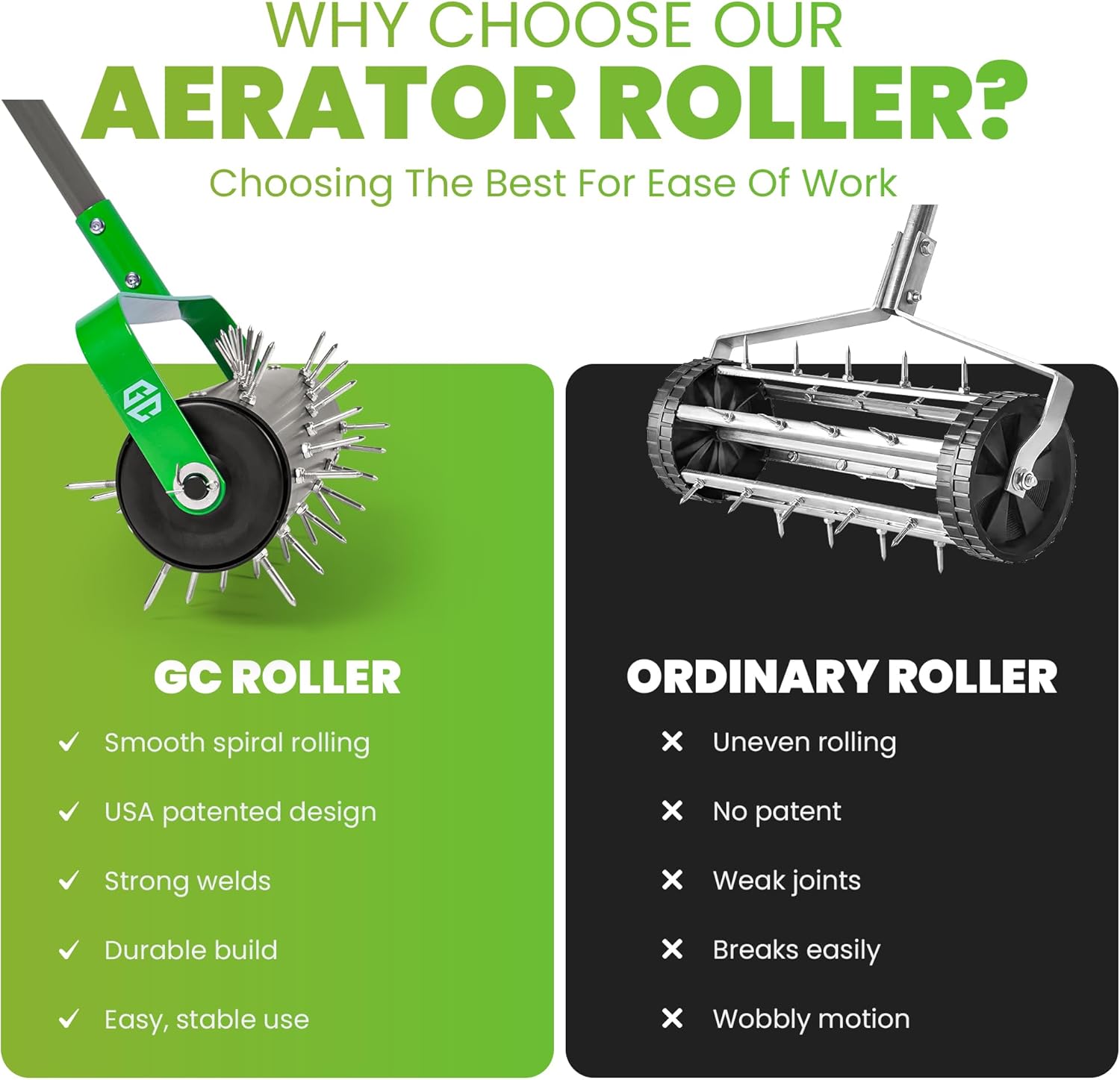 GrdnCare Rolling Lawn Aerator Tool, Heavy-Duty Manual Aerator Lawn Tool - 42 Spike Aerator Lawn Tool with 71" Adjustable Handle for Compact Soil -Push Soil Penetrator for Farm Care & Garden Yard Patio