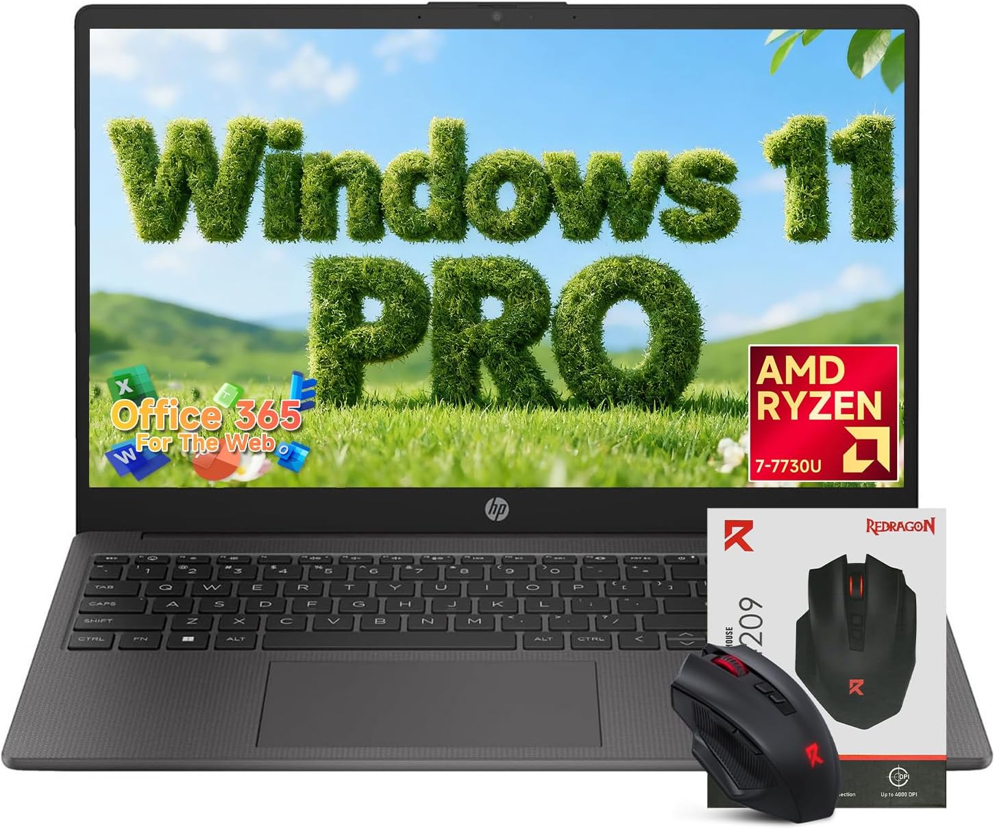 HP Flagship 15.6" FHD Business Laptop, AMD Ryzen 7 7730U, 16GB RAM, 512GB PCIe SSD, Office 365 for the Web, Windows 11 Pro, Numeric Keypad, Webcam, Wi-Fi 6, Patented Accessory