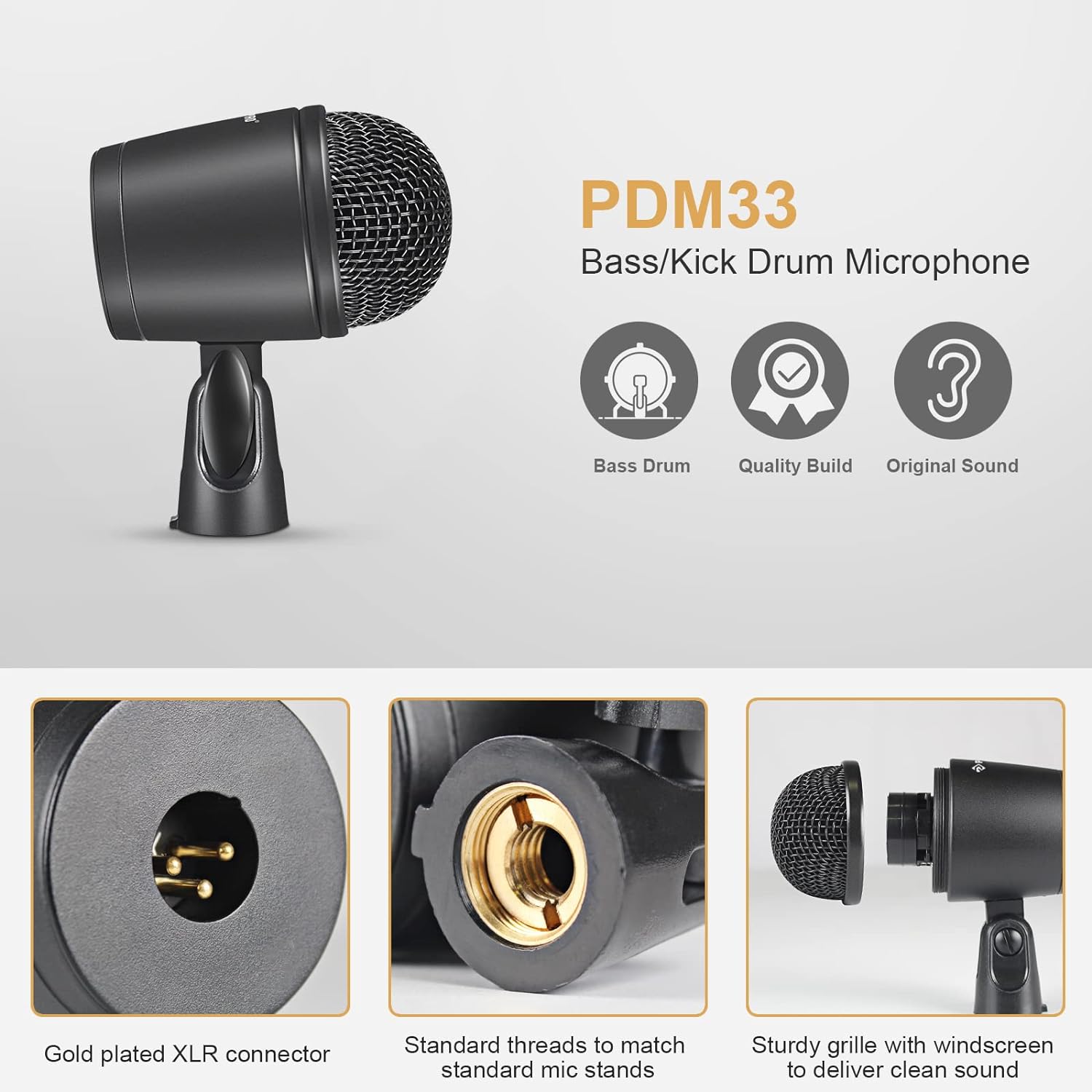 Phenyx Pro Drum Microphone Kit, 7-Piece Full Metal Wired Dynamic Mic Set for Bass/Tom/Snare/Hi-hat Cymbals, with Carrying Case, Holders, and Threaded Clips (PTD-10)