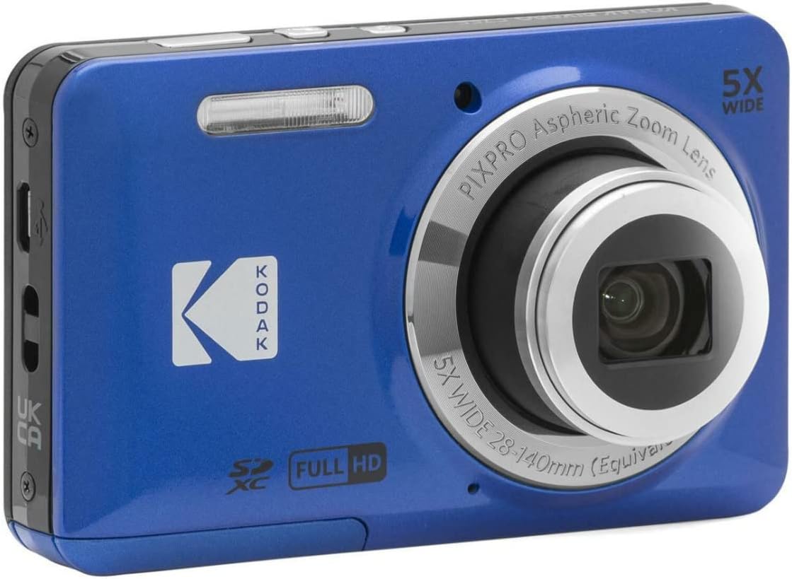 KODAK PIXPRO Friendly Zoom FZ55-BL 16MP Digital Camera with 5X Optical Zoom 28mm Wide Angle and 2.7" LCD Screen (Blue) Bundle with Protective Case, 32GB Memory Card (3 Items)
