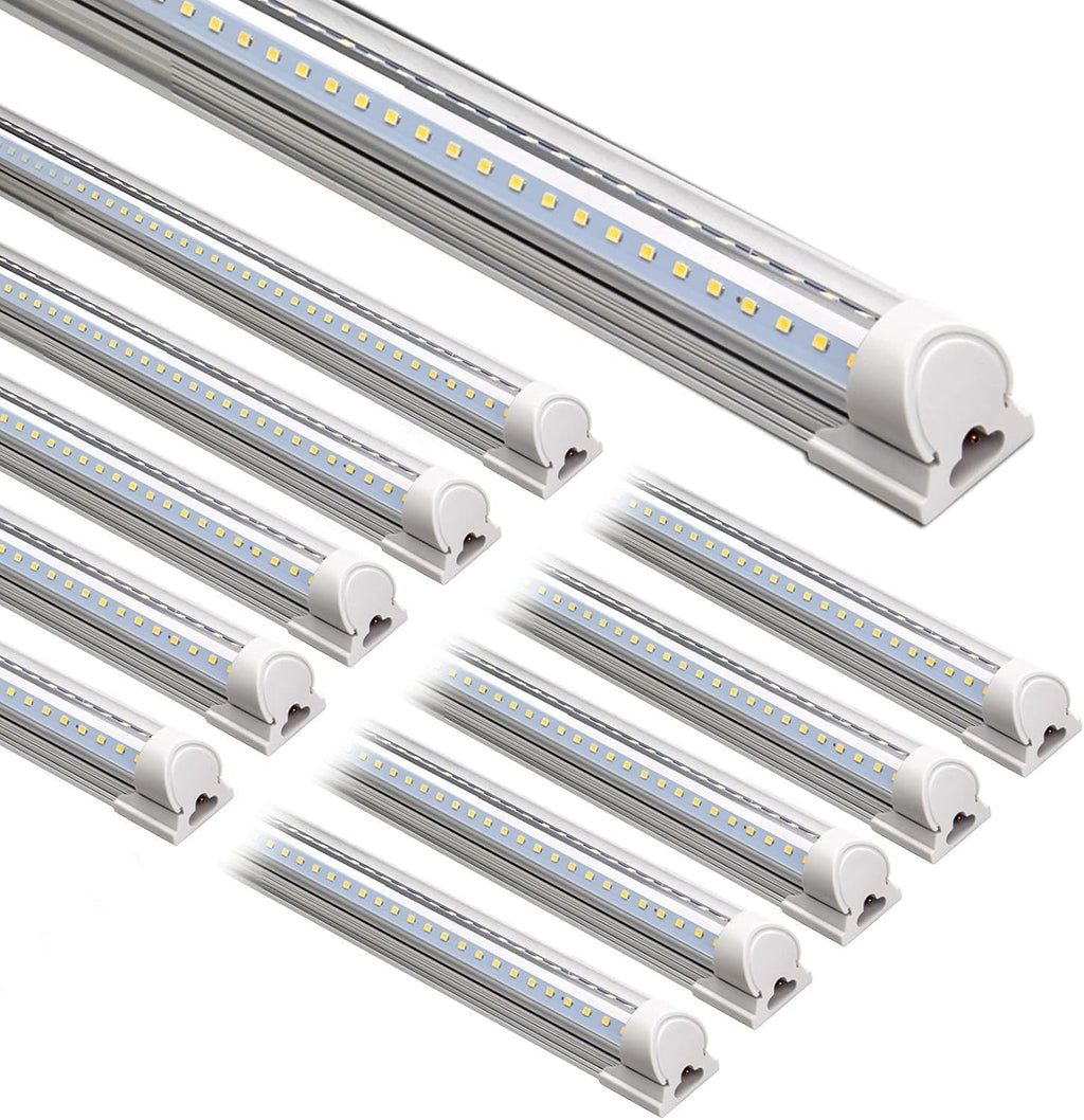 Barrina LED Shop Lights 8FT, 72W 10000LM 5000K, Daylight White, T8 LED Garage Lights, V Shape Clear Cover, High Output Tube, Linkable 8 Foot LED Strip Light for Workshop, Warehouse with Plug, 10 Packs