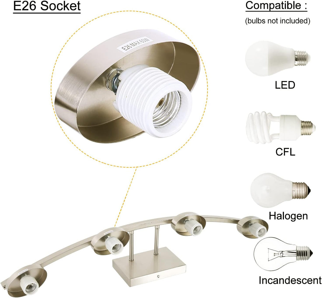 4-Light Brushed Nickel Vanity Light Fixture with White Glass Shade for Bathroom Over Mirror, 31.5 Inches