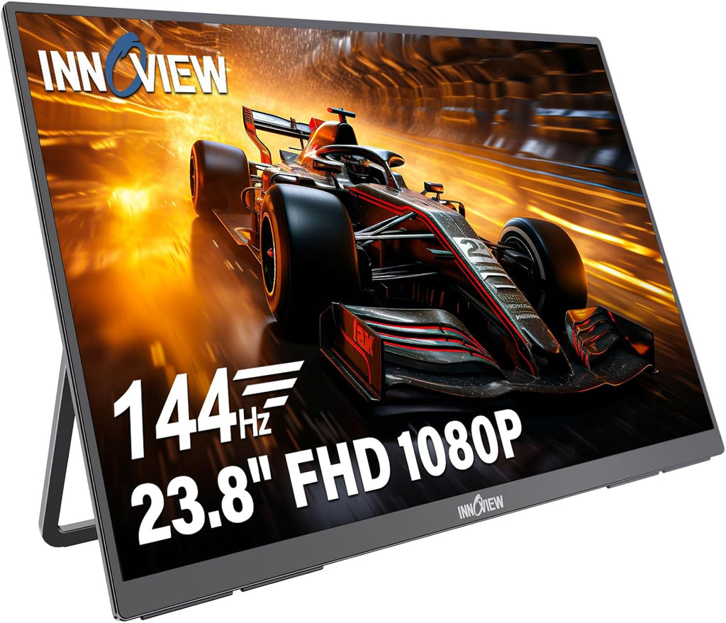 InnoView Large Portable Monitor 23.8inch FHD 1080P 144Hz USB-C, HDMI Computer Display HDR 100% sRGB IPS Gaming Monitor W/180°Adjustable DC Eyes Care Stand for Laptop PC MAC Phone PS4 Xbox Switch