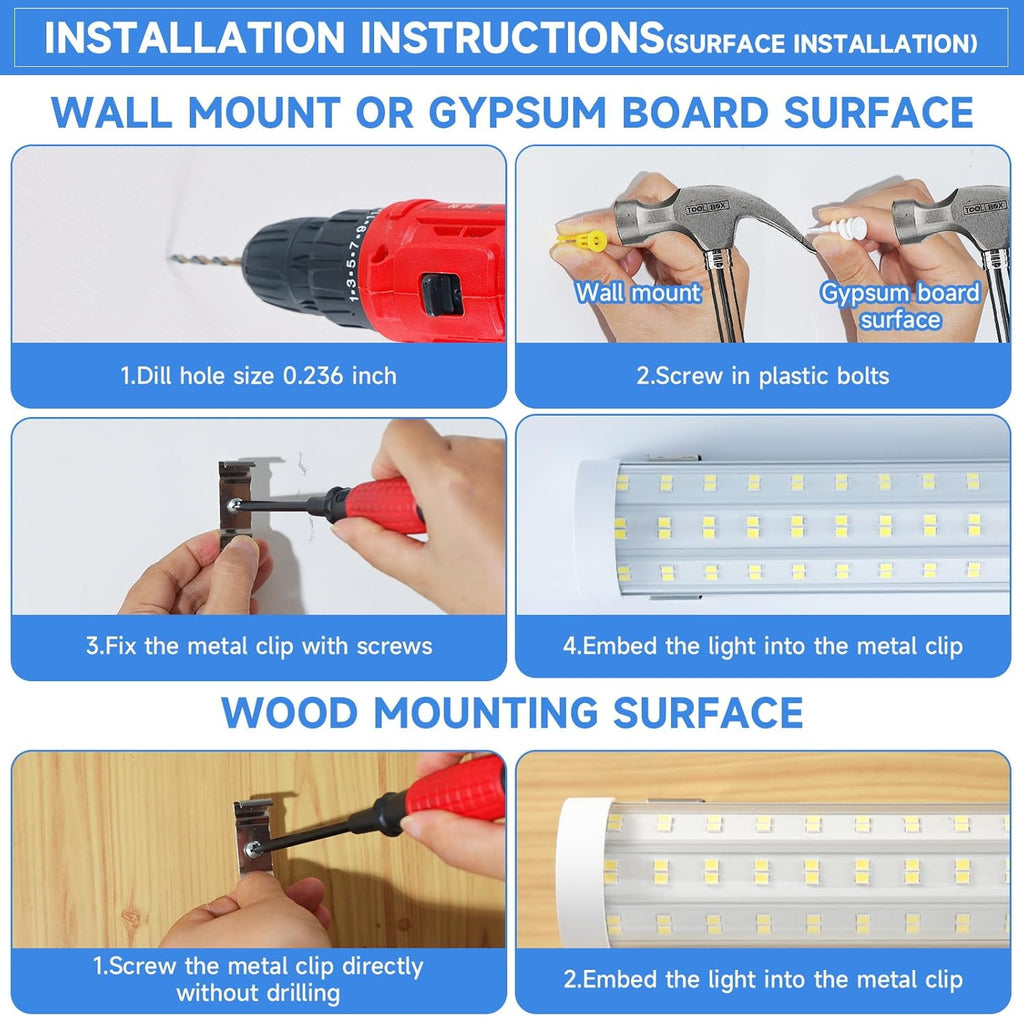 8FT U Shape 125W Integrated LED Tube Light, 6500K Clear White, 20000LM Super Bright, Flush Mount/Hanging, Linkable Shop Lights for Garage Workshop, Plug&Play, 8 Pack