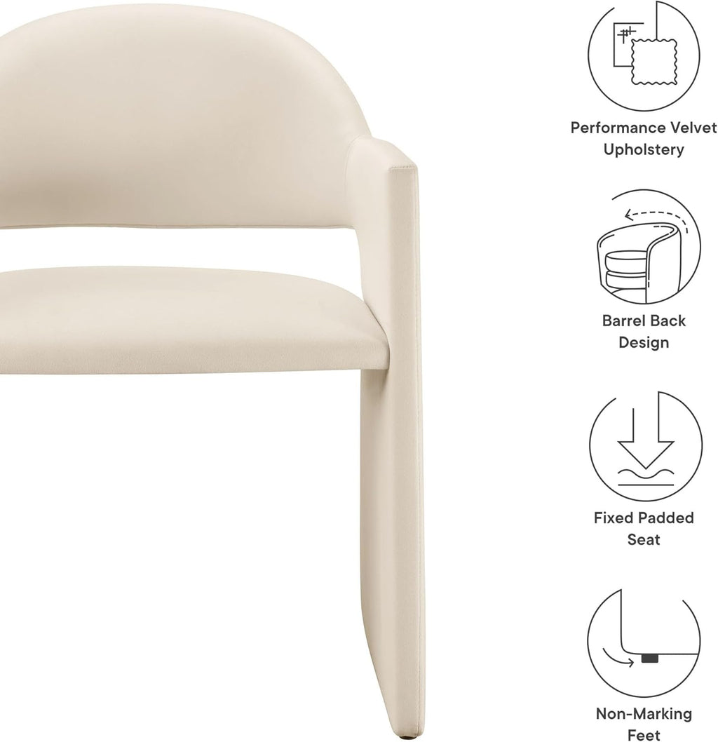 Modway Talia Performance Velvet Dining Armchair in Alabaster - Modern Curved Dining Chair with Open-Back - Stain-Resistant Velvet Barrel Chair - Living Room Accent Chair with Arms