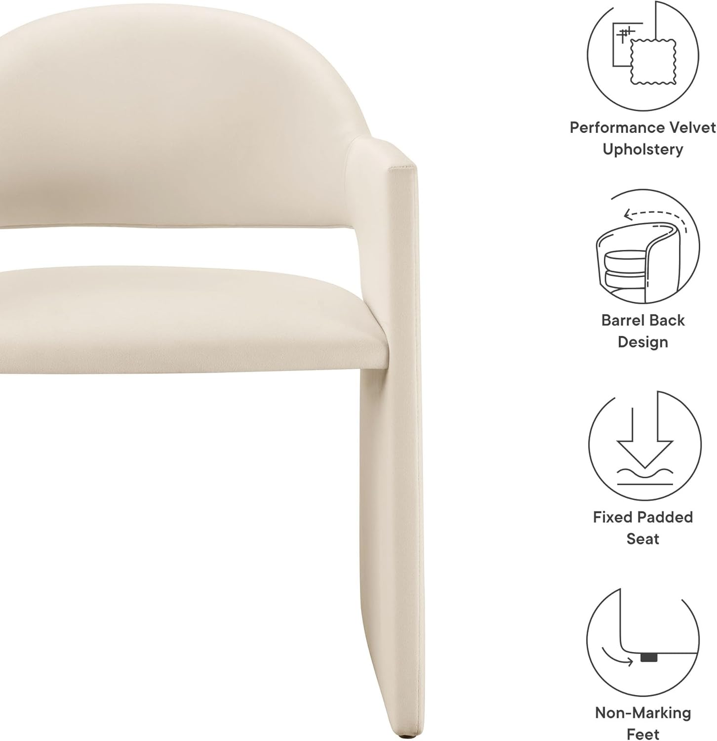 Modway Talia Performance Velvet Dining Armchair in Alabaster - Modern Curved Dining Chair with Open-Back - Stain-Resistant Velvet Barrel Chair - Living Room Accent Chair with Arms