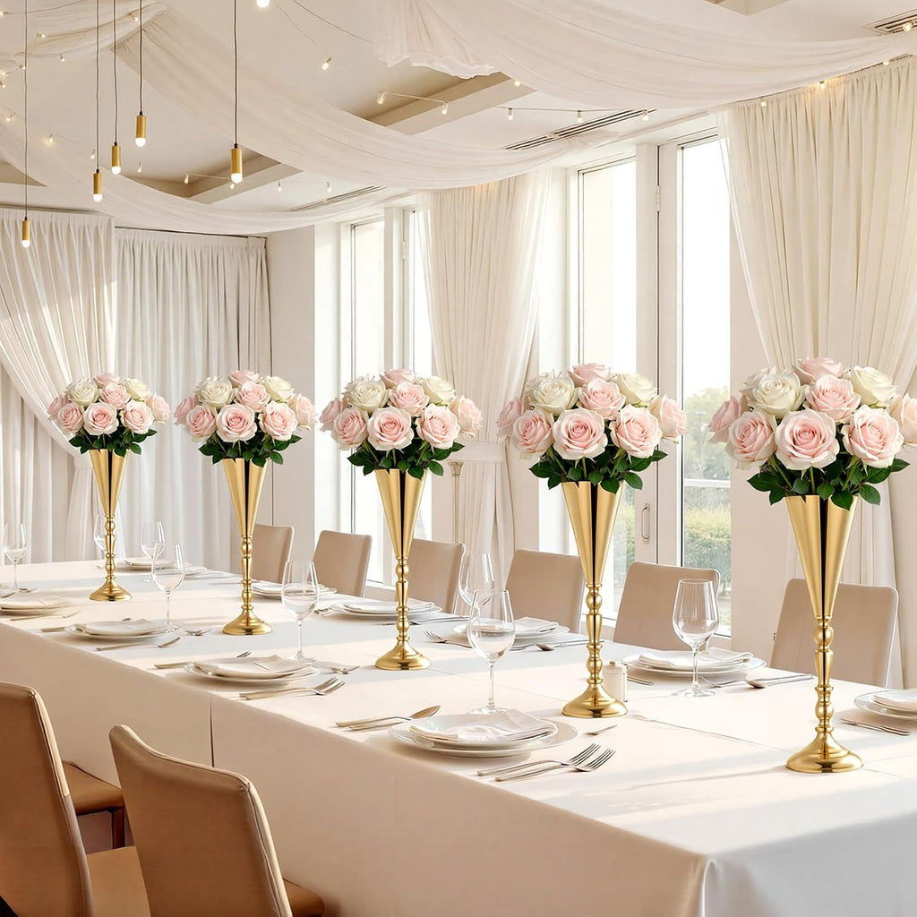 VEVOR 20 PCS Wedding Flower Vase, 16.9 in Tall Trumpet Flower Table Centerpieces, Banquet Vases Easy Installation, Electroplated Versatile Arrangement Stand for Party Events Home Decor Reception, Gold