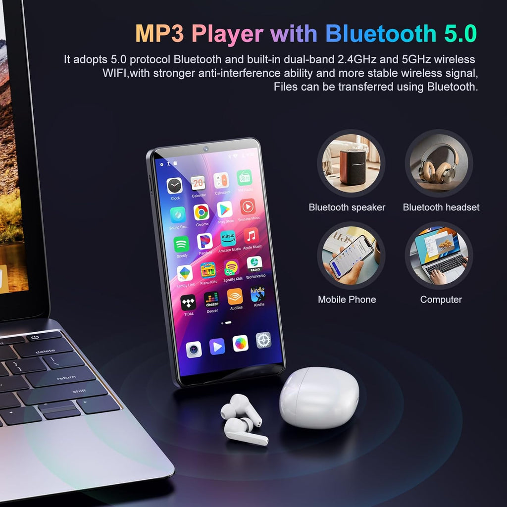 144GB MP3 Player with Bluetooth and WiFi, Android 13.0 System, Bluetooth 5.0, Oilsky Music Player with Spotify,Pandora,Amazon Music, 13PM Camera, 5.5" Touch Screen MP4 MP3 Player with App, Up to 1TB