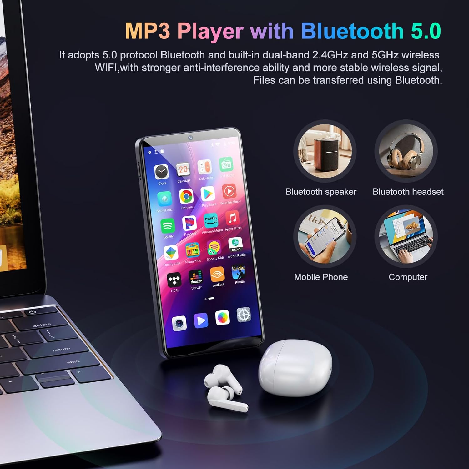 144GB MP3 Player with Bluetooth and WiFi, Android 13.0 System, Bluetooth 5.0, Oilsky Music Player with Spotify,Pandora,Amazon Music, 13PM Camera, 5.5" Touch Screen MP4 MP3 Player with App, Up to 1TB